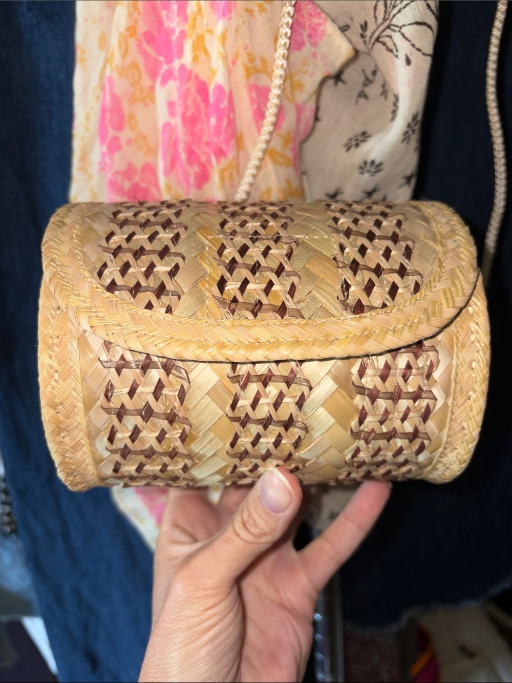 Unique Straw Wicker Woven in Bahamas Barrel Crossbody Bag